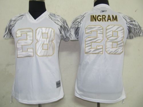 Saints #28 Mark Ingram White Women's Zebra Field Flirt Stitched NFL Jersey
